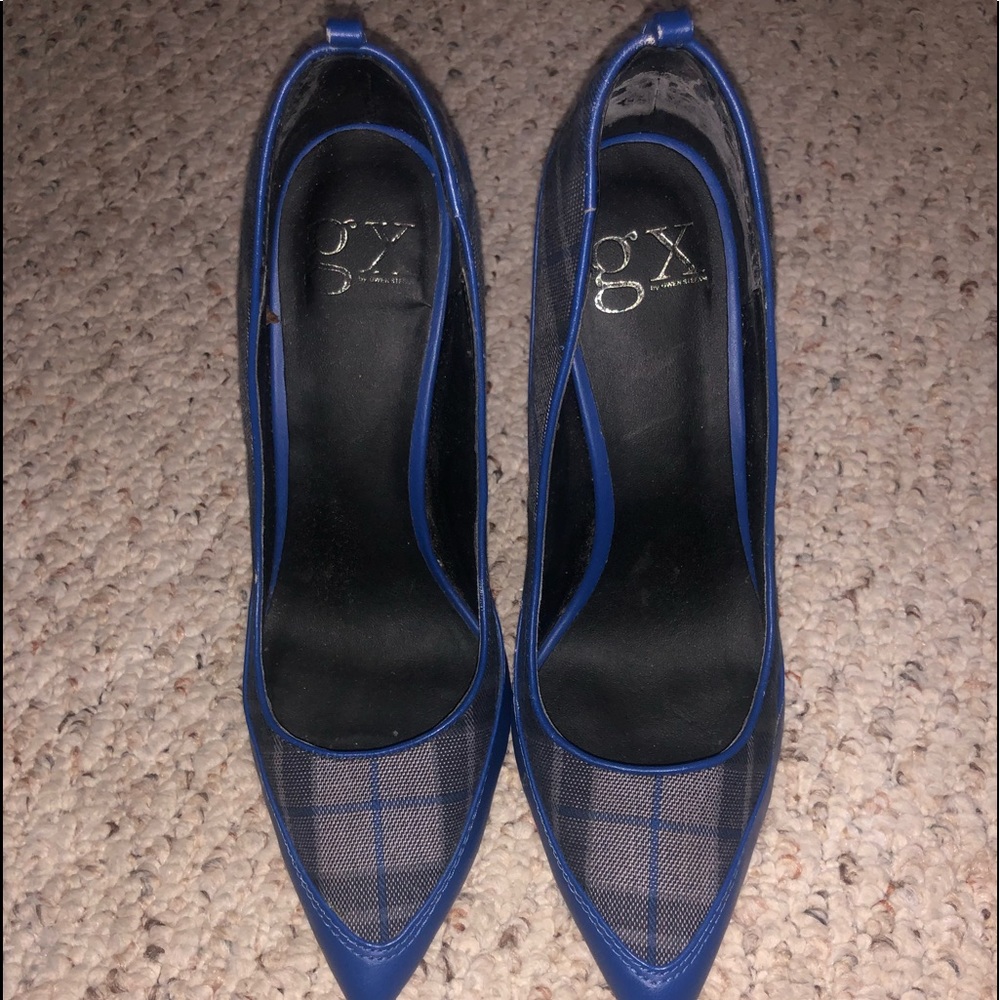 plaid blue heels, barely worn